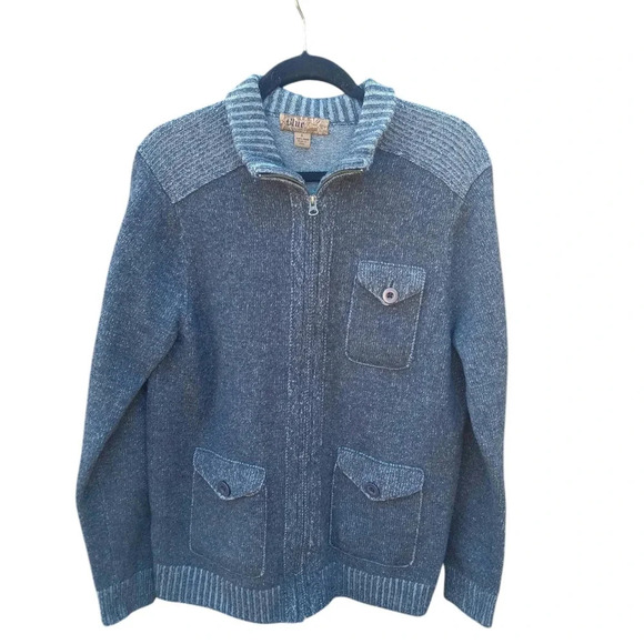 Pronto Uomo Other - Men's Wool Sweater Pronto Uomo Full Zip Long Sleeve Pockets 100% Wool Blue Large